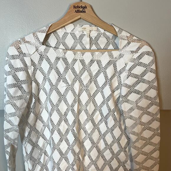 Maje White Lamour Diamond Lace Boatneck Sheer Blouse Size 1 / Small - Picture 3 of 12